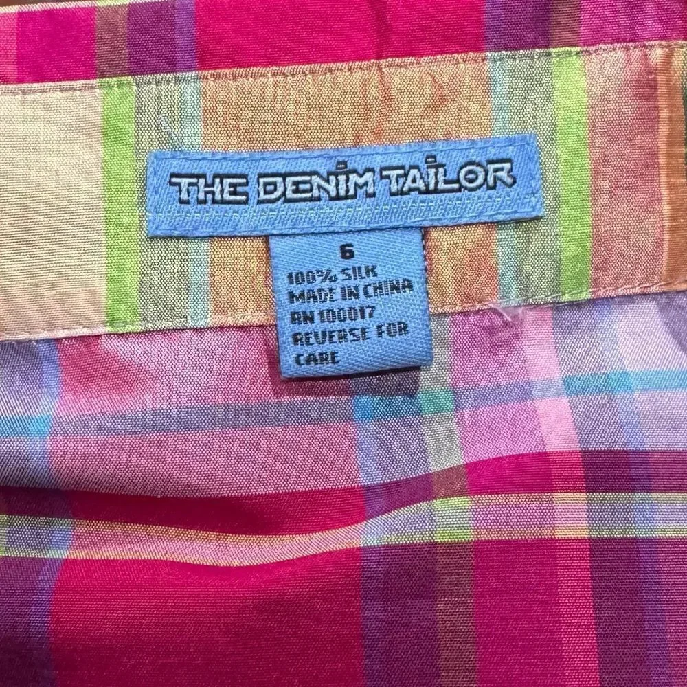 The Denim Tailor Silk Plaid Multicolored Button Up Blouse Top Women’s 6